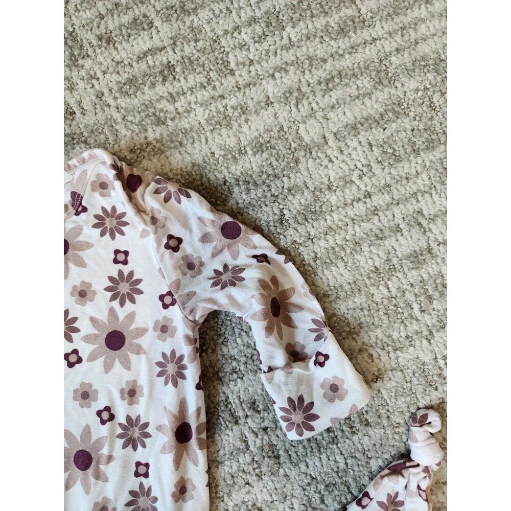 Kindred Bravely bamboo knotted baby gown hat twilight floral size 0-3 months